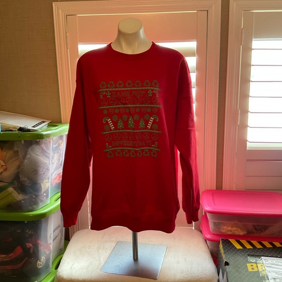 Port and Company Red Crewneck Sweater with Festive Design - Picture 1 of 8